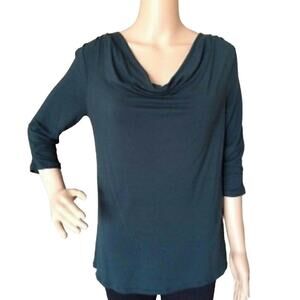 Daisy Fuentes Pine‎ Green Tunic Top Draped Neckline 3/4 Sleeve Size M